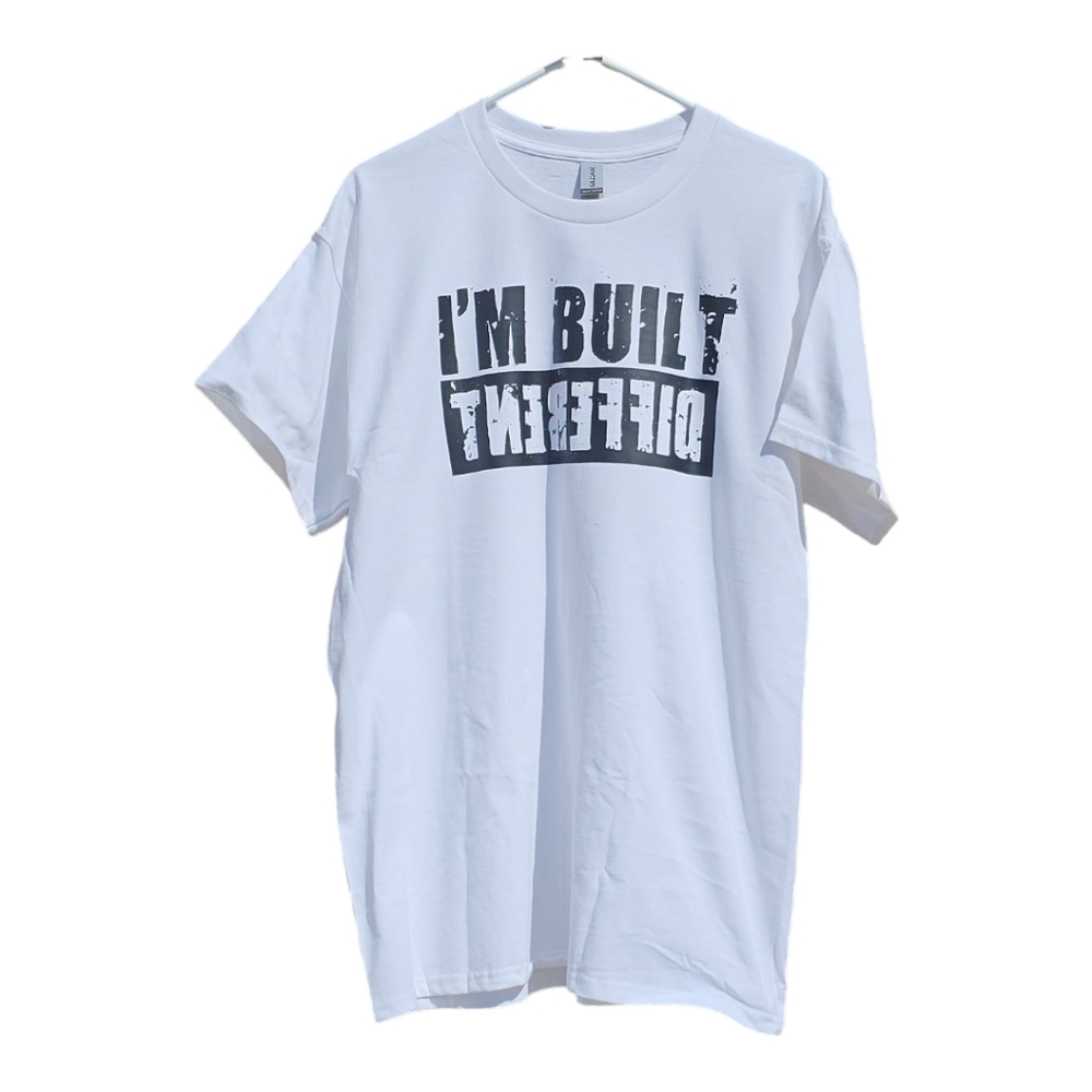 White "I'm Built Different" shirt